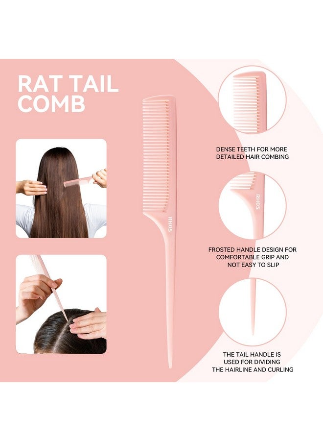 RHOS Hos 3 Pieces Hair Comb Set For Womenwide Tooth Comb Rat Tail Comb For Parting Teasingdetangling Hair Combs For Curly/Straight/Short/Wet Hair Antistatic Heat Resistant Hair Styling Comb Set(Pink) - Image 4