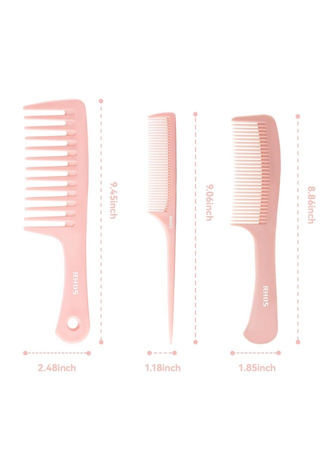 RHOS Hos 3 Pieces Hair Comb Set For Womenwide Tooth Comb Rat Tail Comb For Parting Teasingdetangling Hair Combs For Curly/Straight/Short/Wet Hair Antistatic Heat Resistant Hair Styling Comb Set(Pink) - Image 3
