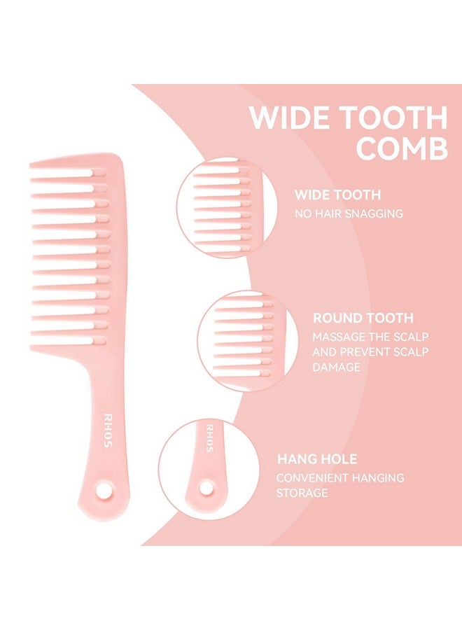 RHOS Hos 3 Pieces Hair Comb Set For Womenwide Tooth Comb Rat Tail Comb For Parting Teasingdetangling Hair Combs For Curly/Straight/Short/Wet Hair Antistatic Heat Resistant Hair Styling Comb Set(Pink) - Image 5