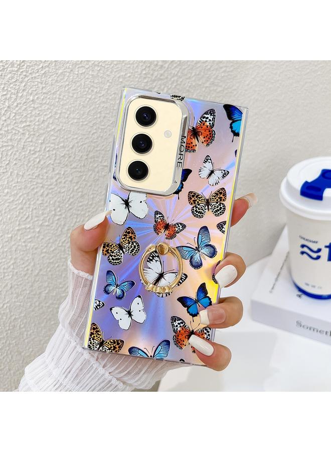 S-TOP Case For Samsung Galaxy S24 5G Electroplating Laser Butterfly Ring Holder Phone Case - Image 1