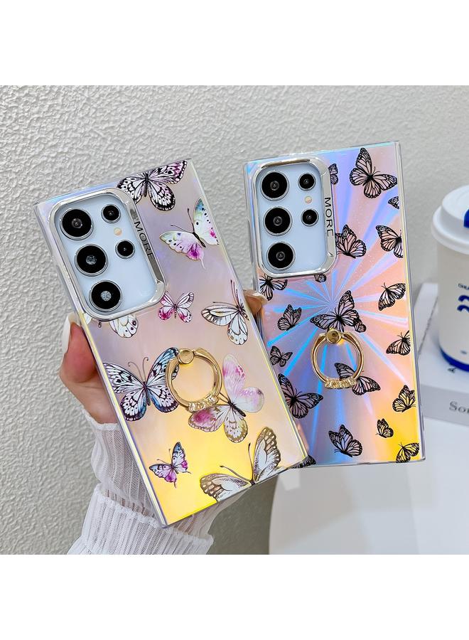 S-TOP Case For Samsung Galaxy S24 5G Electroplating Laser Butterfly Ring Holder Phone Case - Image 2