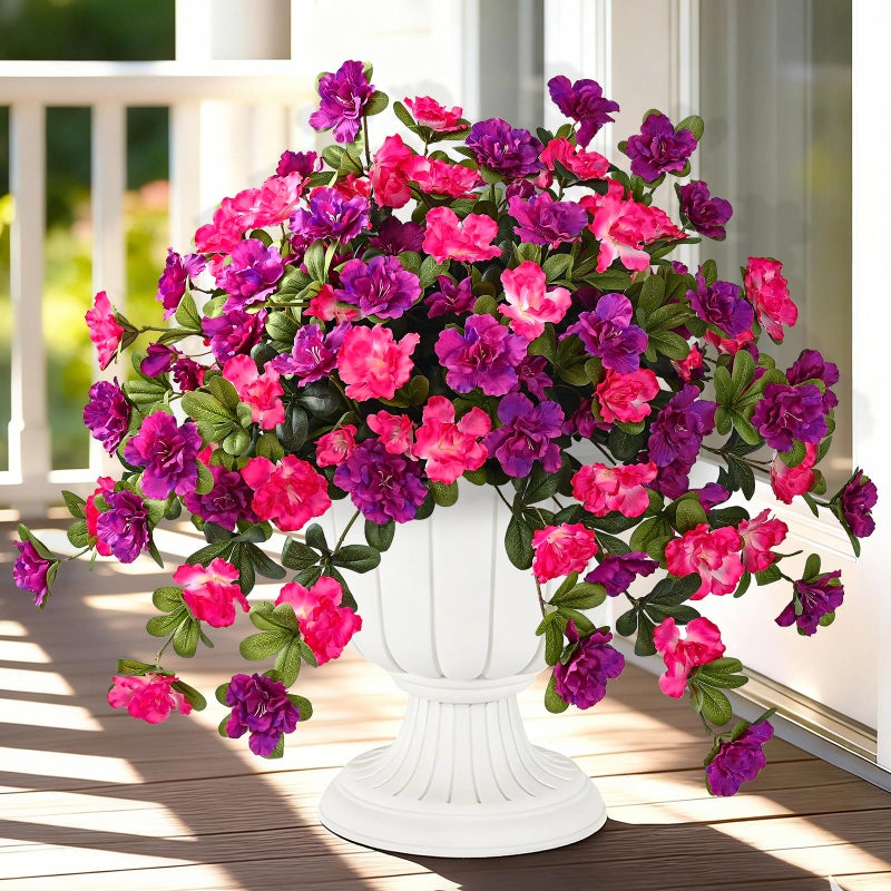 Dolicer Artificial Flowers for Outdoors 2 Bundles UV Resistant Fake Rose Red Purple Artificial Outdoor Plants Look Real for Outside Front Faux Door Porch Patio Balcony Decor - Image 2
