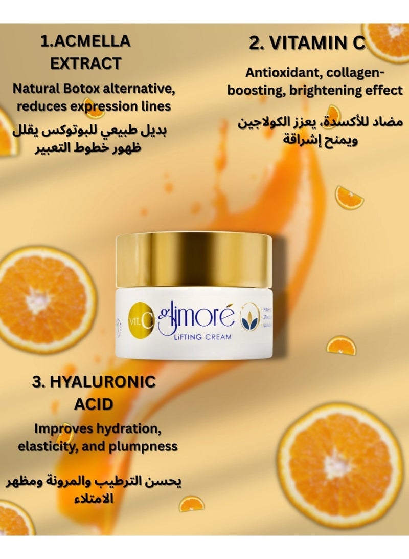 Glimore Lifting Face Cream 50 ml – Deep Hydration & Visible Firming – Non-Greasy – Hyaluronic Acid + Natural “Botox-Like” Acmella + CoQ10 + Stabilised Vitamin C – Daily Anti-Age Moisturiser – All Skin Types - Image 3