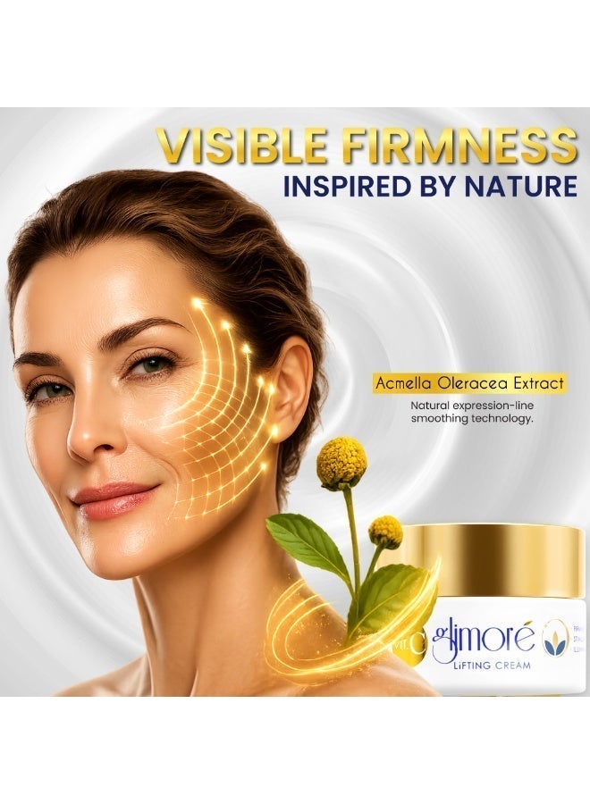 Glimore Lifting Cream 50ml | Acmella Natural Botox + CoQ10 | Hyaluronic Acid Vitamin C Aloe Vera | Anti-Wrinkle Firming Moisturizer for Face and Neck | Dry Sensitive Skin - Image 3