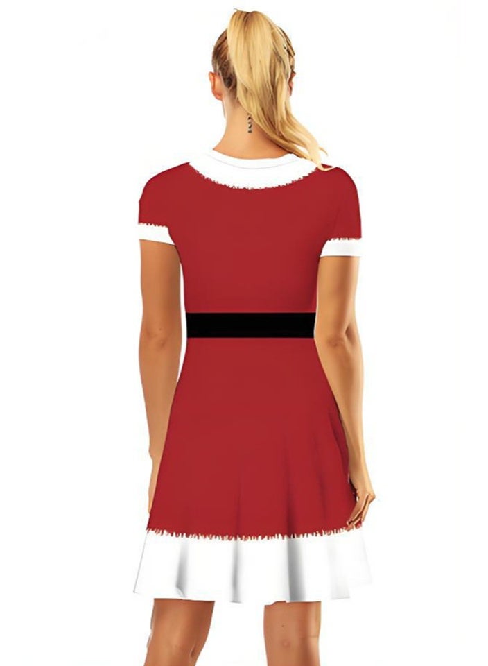 إسكدنيا النساء قصيرة الأكمام مطبوعة زي فستان عناصر عيد الميلاد فستان - Image 2