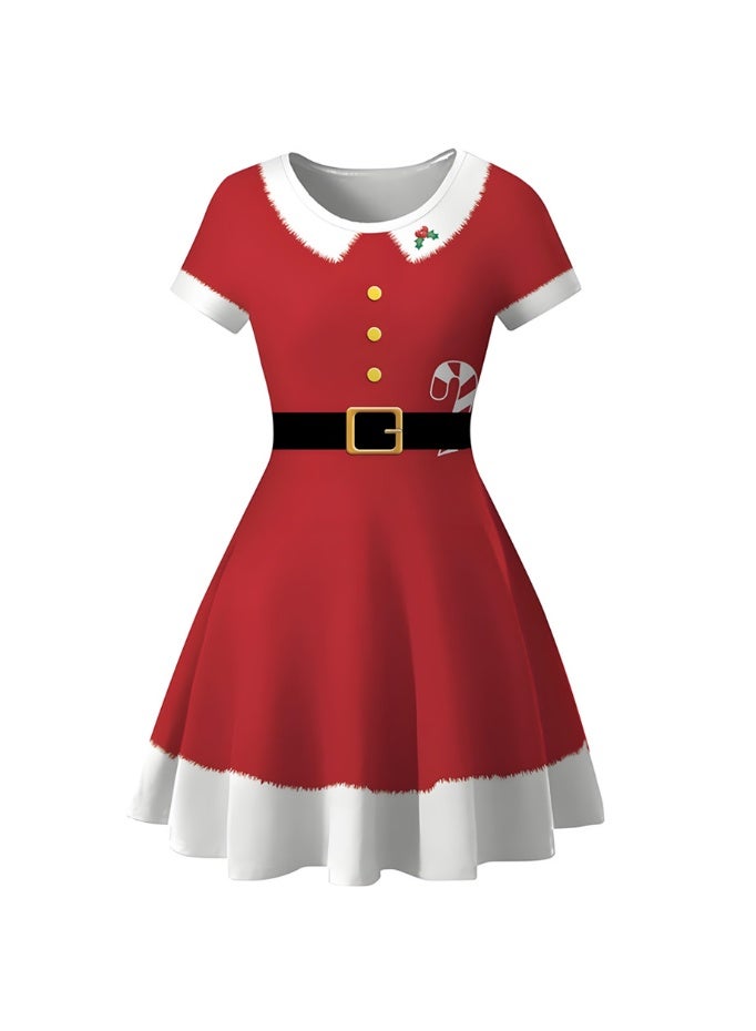 إسكدنيا النساء قصيرة الأكمام مطبوعة زي فستان عناصر عيد الميلاد فستان - Image 3