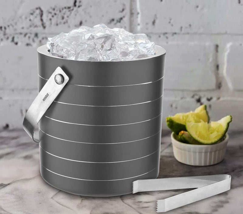 Steren Impex | Stainless Steel Double Wall Ice Bucket with Tong - Gun Metal Ring Design, Small, 1L - Image 5