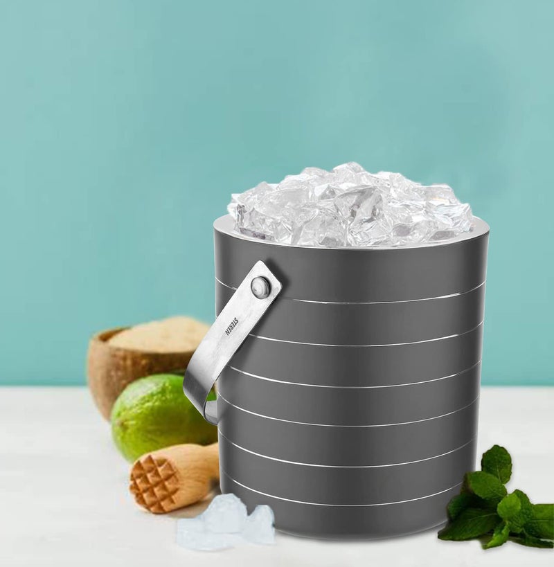 Steren Impex | Stainless Steel Double Wall Ice Bucket with Tong - Gun Metal Ring Design, Small, 1L - Image 2
