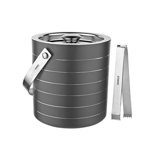 Steren Impex | Stainless Steel Double Wall Ice Bucket with Tong - Gun Metal Ring Design, Small, 1L - Image 1