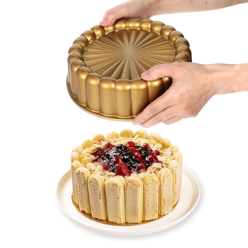 JOUTYFOR 9.5 Inch Charlotte Cake Pan, Reusable Mold Fluted Cake Pan, Nonstick Aluminium Cakes Mold with Flower Shape for Cheese, Chocolate Cakes, Strawberry Shortcake, Brownie Tart Pie - Image 5