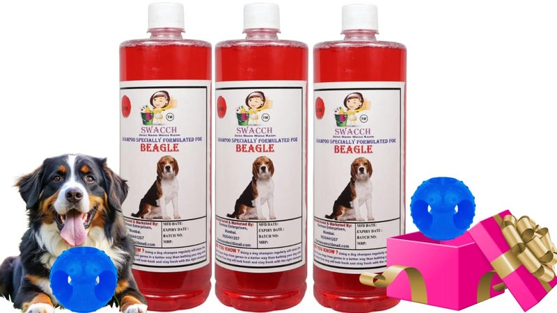 swacch Pet Shampoo | Puppy Safe Shampoo | PH Balanced | Ditch to Itch for Beagle Dog Shampoo 3 Litre (Strawberry) + Goofy Ball Chew Toy Combo Pack - Image 1