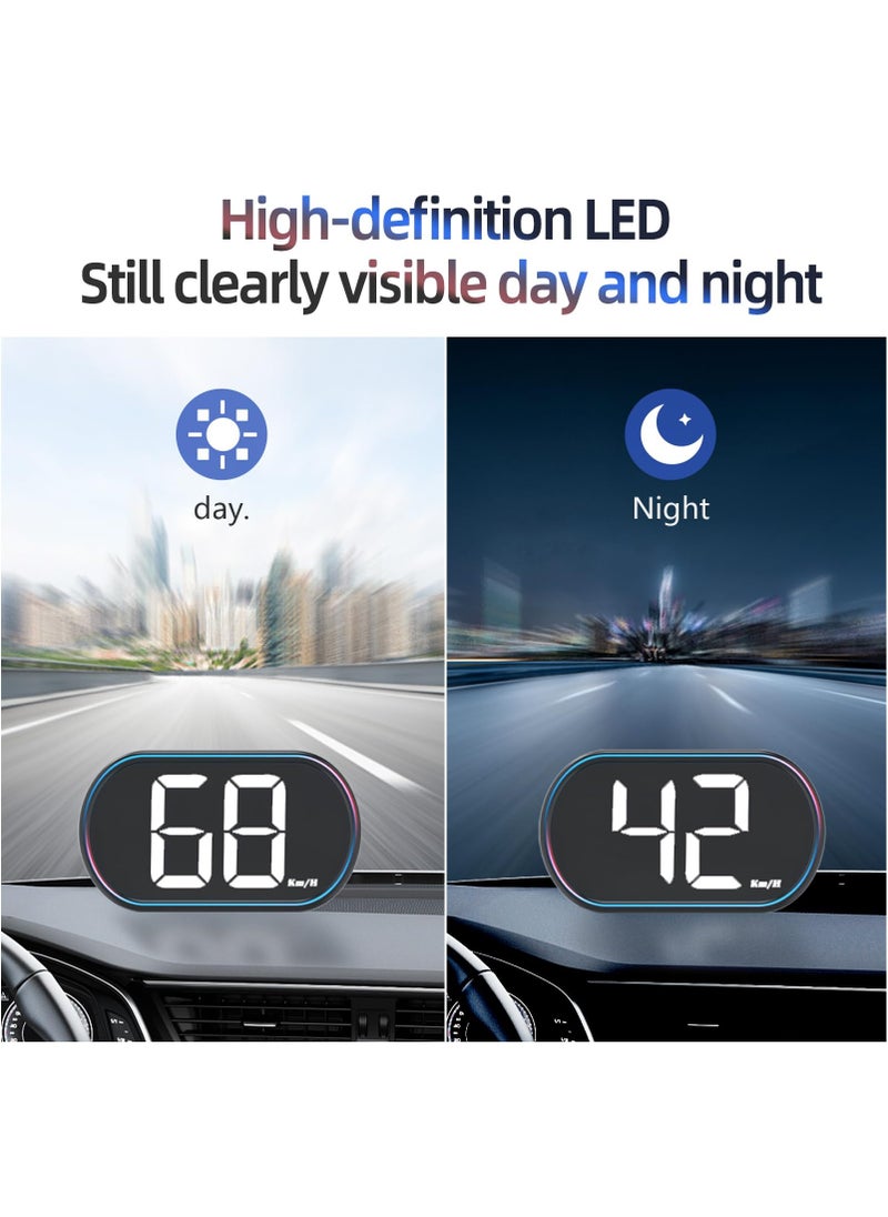 شو وو - شاشة عرض رأس السيارة HUD، عداد السرعة الرقمي GPS ميلا في الساعة مع شاشة LED كبيرة الخط مناسبة لجميع السيارات، كابل USB التوصيل والتشغيل - Image 1