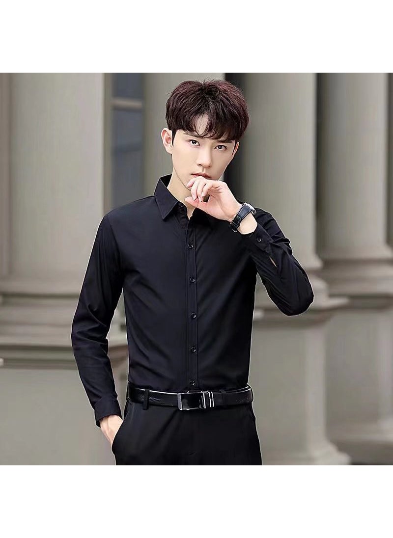 Generic - Casual Long Sleeve Mens Shirt Stylish White Slim Fit Business Formal Workwear Top Fashionable Spring Collection Dark blue - Image 1