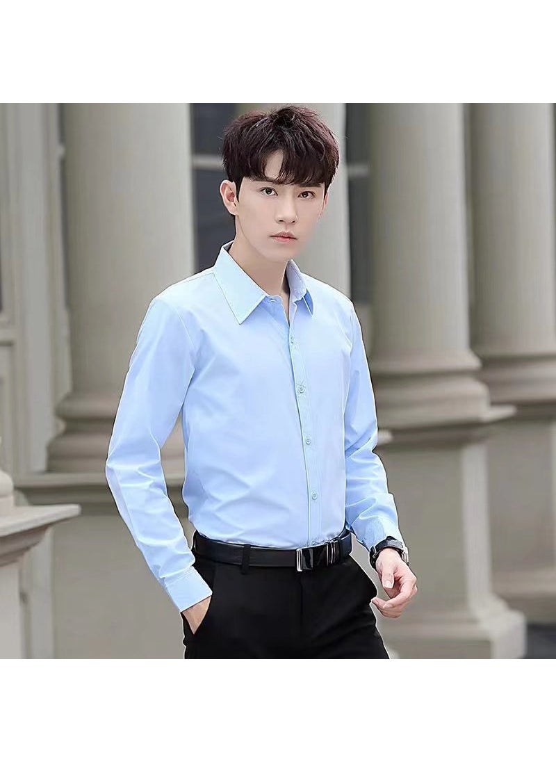 Generic - Casual Long Sleeve Mens Shirt Stylish White Slim Fit Business Formal Workwear Top Fashionable Spring Collection Dark blue - Image 1