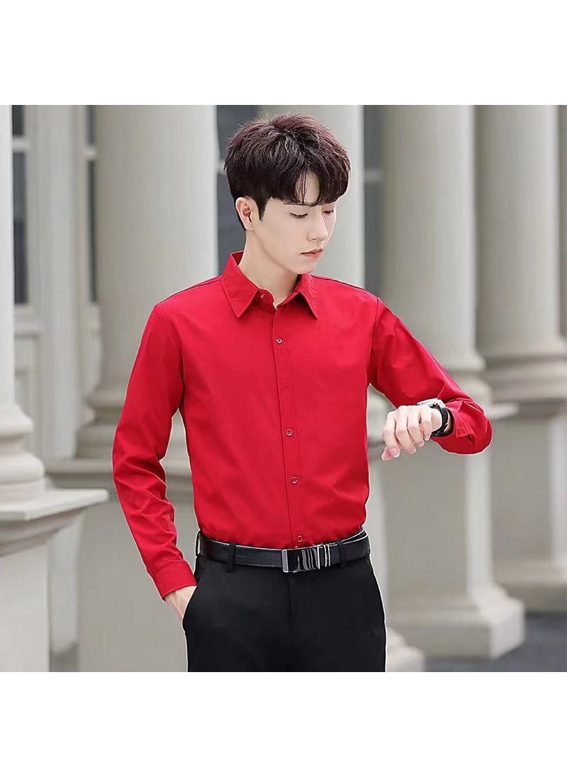 Generic - Casual Long Sleeve Mens Shirt Stylish White Slim Fit Business Formal Workwear Top Fashionable Spring Collection Dark blue - Image 1
