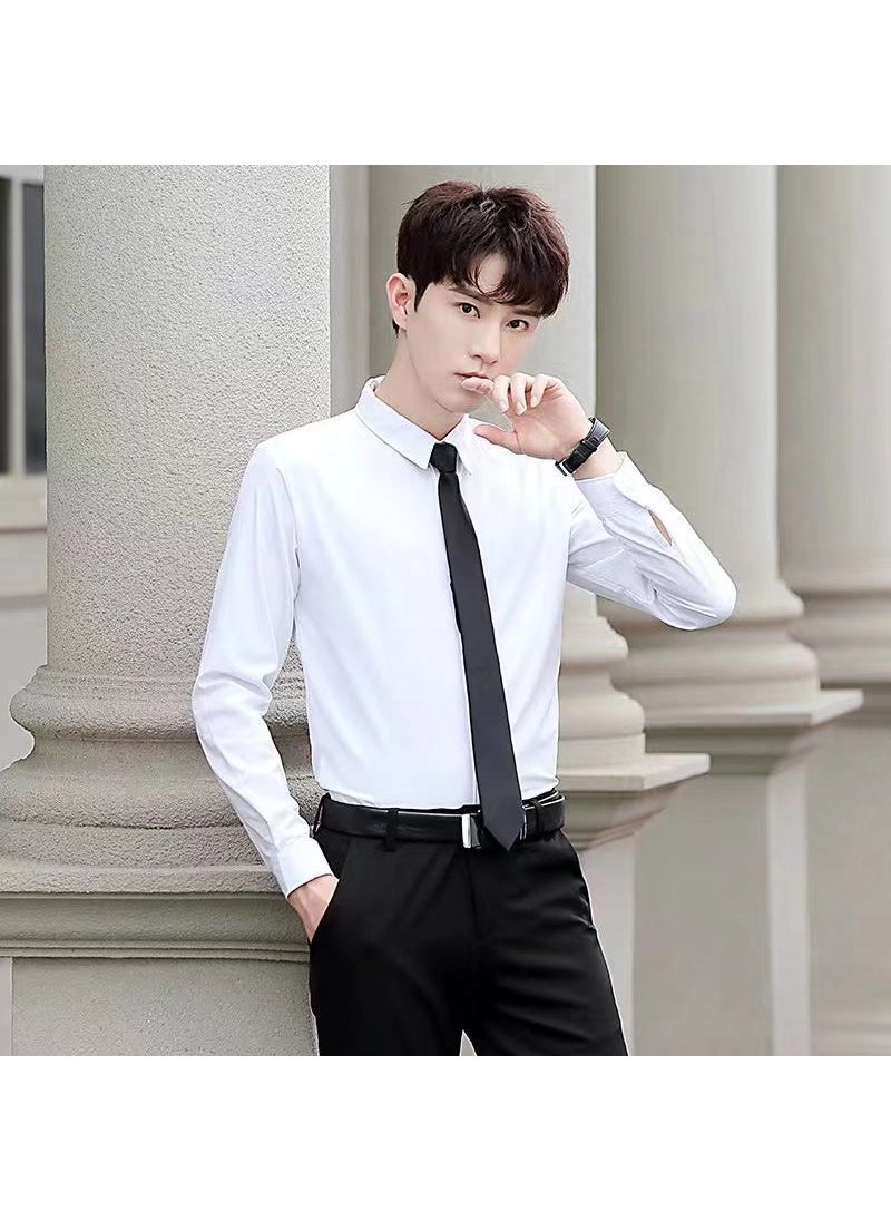 Generic - Casual Long Sleeve Mens Shirt Stylish White Slim Fit Business Formal Workwear Top Fashionable Spring Collection Dark blue - Image 1