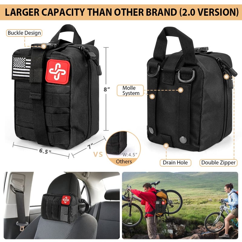 HIHEGD Survival Kit, 250Pcs Survival Gear First Aid Kit with Molle System Compatible Bag and Emergency Tent, Emergency Kit for Earthquake, Outdoor Adventure, Hiking, Hunting, Gifts for Men Women - Image 2
