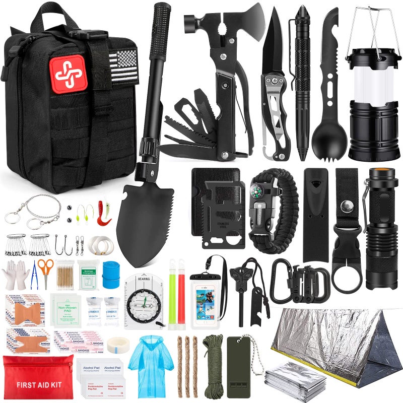 HIHEGD Survival Kit, 250Pcs Survival Gear First Aid Kit with Molle System Compatible Bag and Emergency Tent, Emergency Kit for Earthquake, Outdoor Adventure, Hiking, Hunting, Gifts for Men Women - Image 1