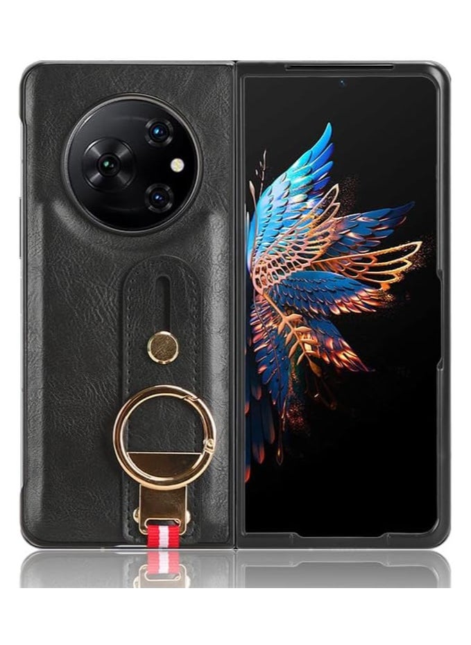VKL Tecno Phantom V Fold Shockproof Wristband Ring Bracket Back Cover For Phantom V Fold Protective Leather Phone Case (Black)  - Image 2
