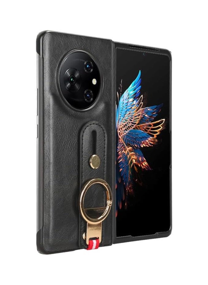 VKL Tecno Phantom V Fold Shockproof Wristband Ring Bracket Back Cover For Phantom V Fold Protective Leather Phone Case (Black)  - Image 3