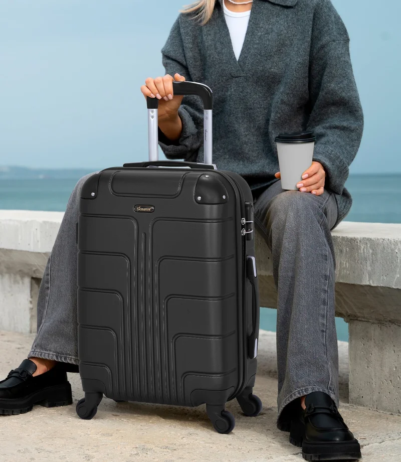 SENATOR Hard Case Travel Bag Medium Checked Luggage Trolley ABS Lightweight Suitcase with 4 Spinner Wheels A1012, Black