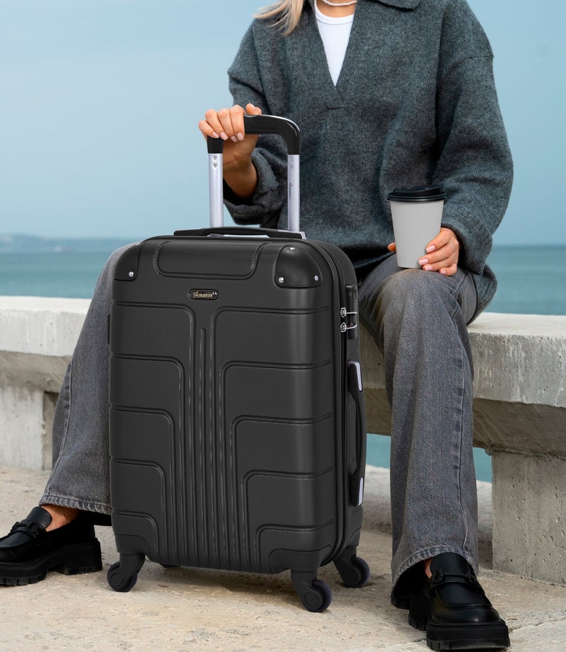 SENATOR Hard Case Travel Bag Medium Checked Luggage Trolley ABS Lightweight Suitcase with 4 Spinner Wheels A1012, Black - Image 2