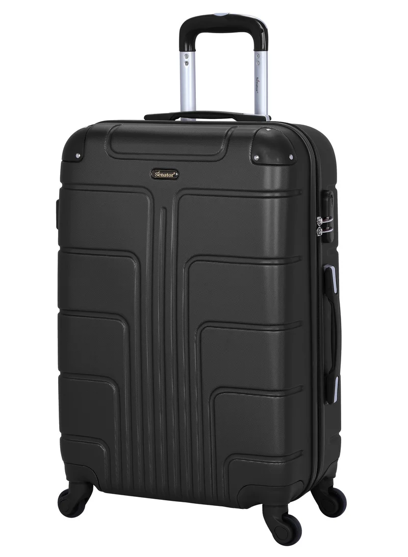 SENATOR Hard Case Travel Bag Medium Checked Luggage Trolley ABS Lightweight Suitcase with 4 Spinner Wheels A1012, Black