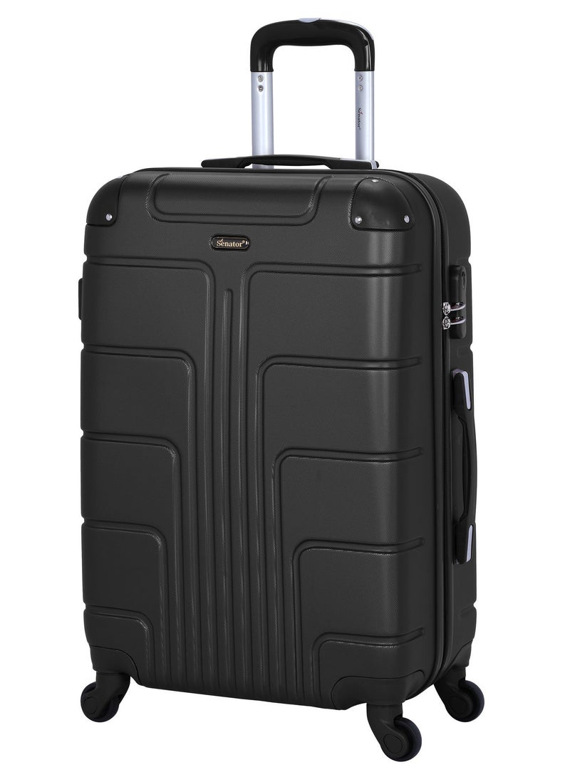 SENATOR Hard Case Travel Bag Medium Checked Luggage Trolley ABS Lightweight Suitcase with 4 Spinner Wheels A1012, Black - Image 1