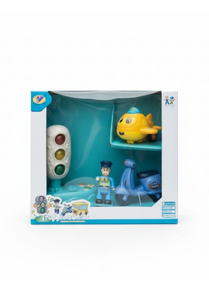 بريميم مجموعة ألعاب إشارات المرور للأطفال مع شخصية شرطي وطائرة ومركبات، مجموعة ألعاب تعليمية - Image 2