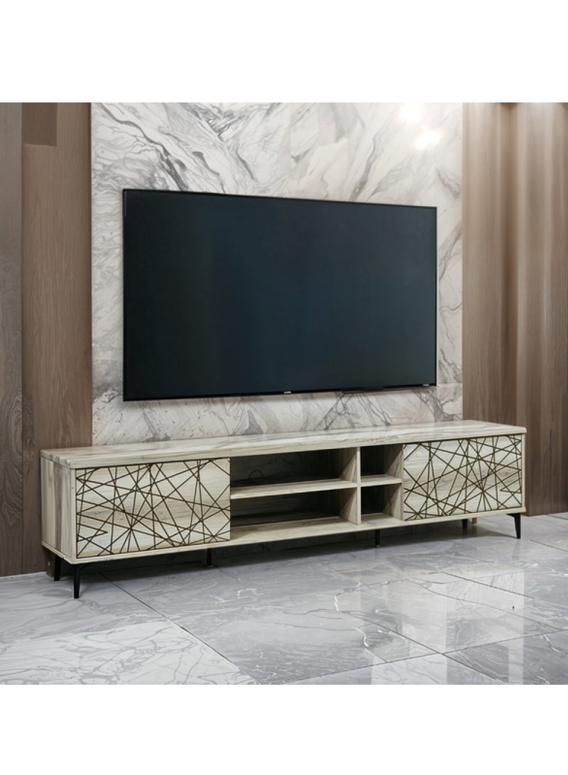 l'elefante Wooden TV Stand for 65 Inch TV – MDF Entertainment Console Table with Cabinets & Shelves – Living Room Media Storage Unit – Cable Management – Stylish Minimalist TV Unit for Home, Bedroom or Office - Image 1