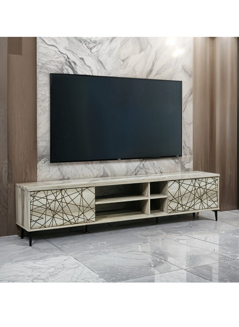 l'elefante Wooden TV Stand for 65 Inch TV – MDF Entertainment Console Table with Cabinets & Shelves – Living Room Media Storage Unit – Cable Management – Stylish Minimalist TV Unit for Home, Bedroom or Office - Image 2