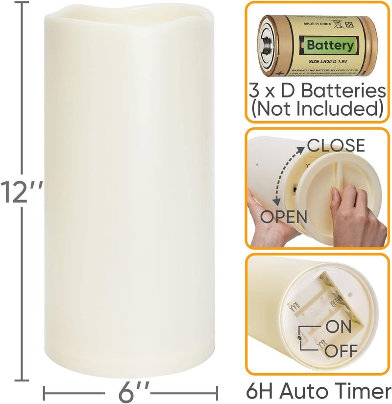 Homemory 6" x 12" Extra Large Outdoor Waterproof Candle with Auto 6-Hour Timer - Image 2