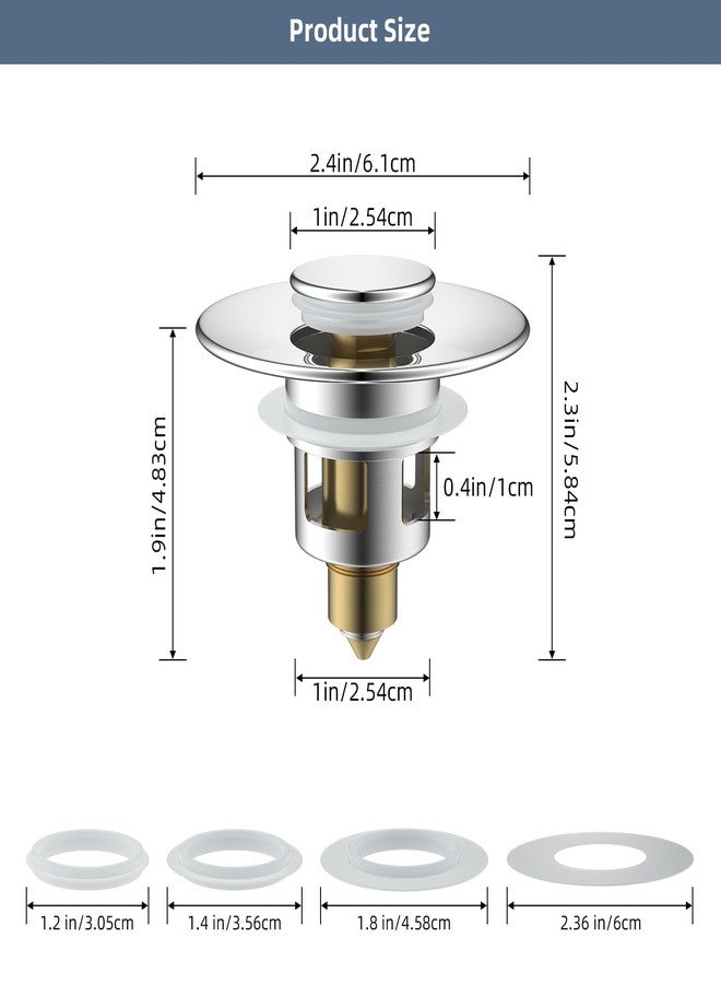 Hibbent All Metal Universal Bathroom Sink Stopper for 1.1''~2.3'' Basin, Pop Up Sink Drain Strainer, Brass Bullet Core Push Type Stopper, Stainless Steel Anti Clogging Drain Filter, Chrome - Image 4
