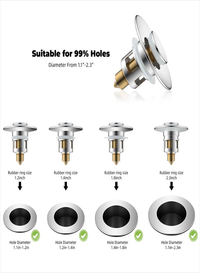Hibbent All Metal Universal Bathroom Sink Stopper for 1.1''~2.3'' Basin, Pop Up Sink Drain Strainer, Brass Bullet Core Push Type Stopper, Stainless Steel Anti Clogging Drain Filter, Chrome - Image 2