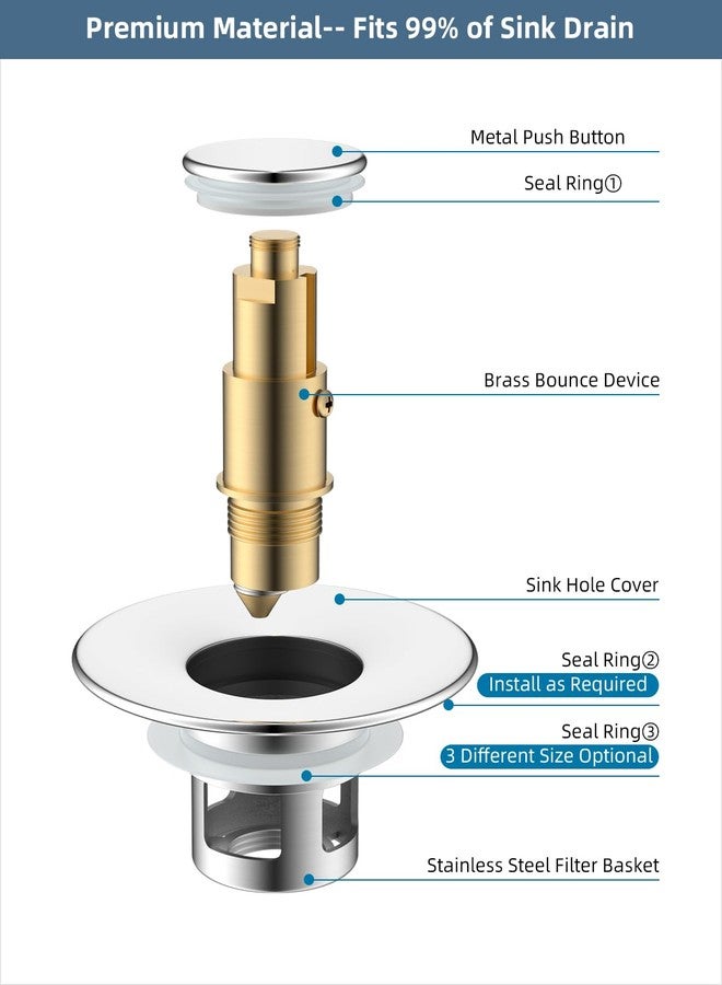 Hibbent All Metal Universal Bathroom Sink Stopper for 1.1''~2.3'' Basin, Pop Up Sink Drain Strainer, Brass Bullet Core Push Type Stopper, Stainless Steel Anti Clogging Drain Filter, Chrome - Image 5