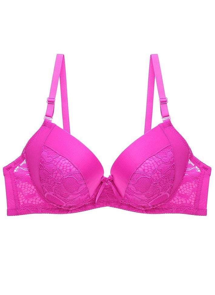 Loquat - Comfy Solid Color B C Cup Thin Cup Lace Bra Women's Underwear Pink - Image 1