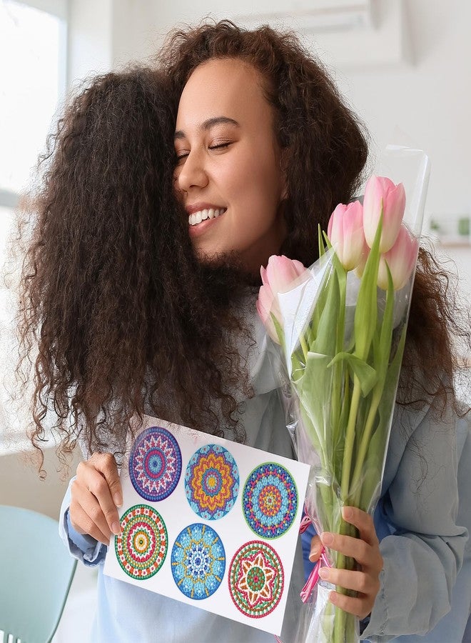 Saillong 36 Pcs Mandala Diamond Painting Sticker 5d DIY Diamond Sticker Mandala Painting Creative Decals Resin Rhinestone Gem Art Kits for Refrigerator Boho Home Crafts Adults Gift Decor - Image 5
