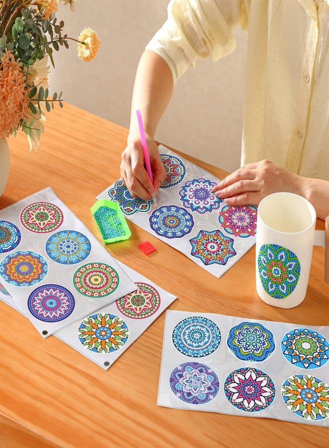 Saillong 36 Pcs Mandala Diamond Painting Sticker 5d DIY Diamond Sticker Mandala Painting Creative Decals Resin Rhinestone Gem Art Kits for Refrigerator Boho Home Crafts Adults Gift Decor - Image 2