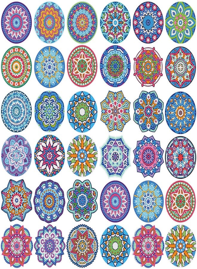 Saillong 36 Pcs Mandala Diamond Painting Sticker 5d DIY Diamond Sticker Mandala Painting Creative Decals Resin Rhinestone Gem Art Kits for Refrigerator Boho Home Crafts Adults Gift Decor - Image 1