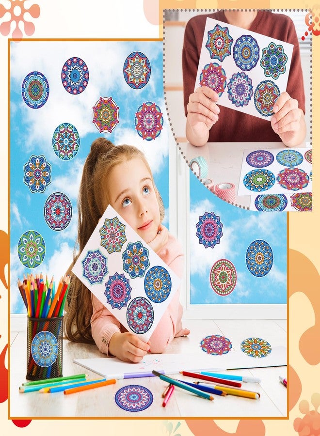 Saillong 36 Pcs Mandala Diamond Painting Sticker 5d DIY Diamond Sticker Mandala Painting Creative Decals Resin Rhinestone Gem Art Kits for Refrigerator Boho Home Crafts Adults Gift Decor - Image 3