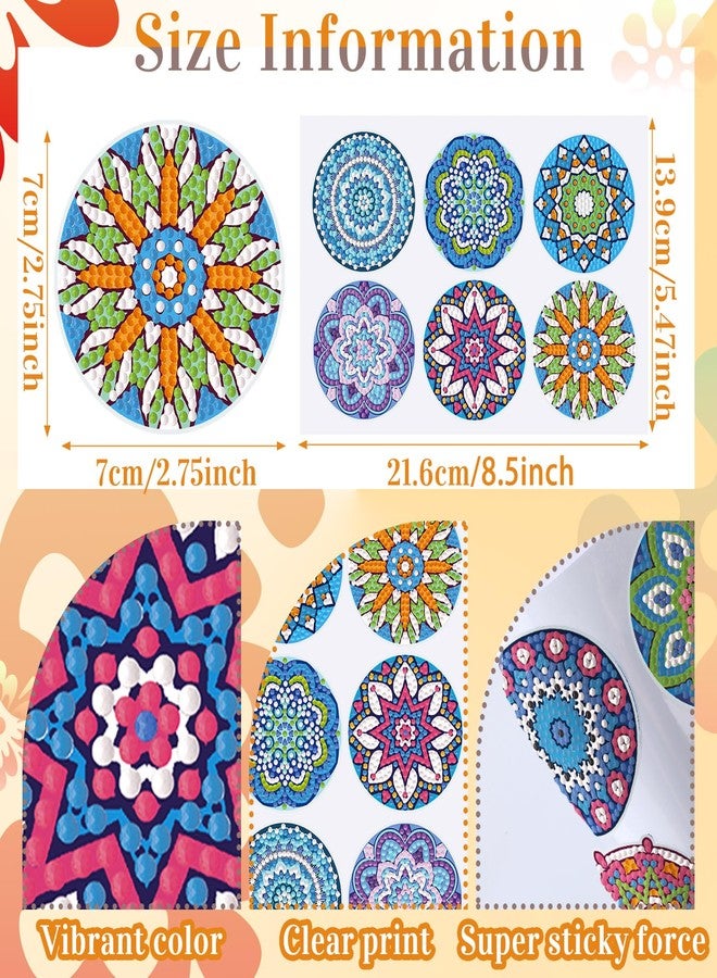Saillong 36 Pcs Mandala Diamond Painting Sticker 5d DIY Diamond Sticker Mandala Painting Creative Decals Resin Rhinestone Gem Art Kits for Refrigerator Boho Home Crafts Adults Gift Decor - Image 4