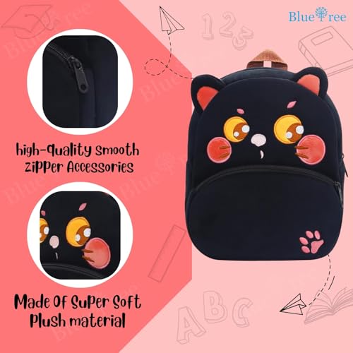 blue tree School Bag for Cute Kids for (1-6 Years), Preschool Soft Plush Black Cat Bag for toddlers, Mini Cartoon Backpack for Baby Boys and Girls - Image 3
