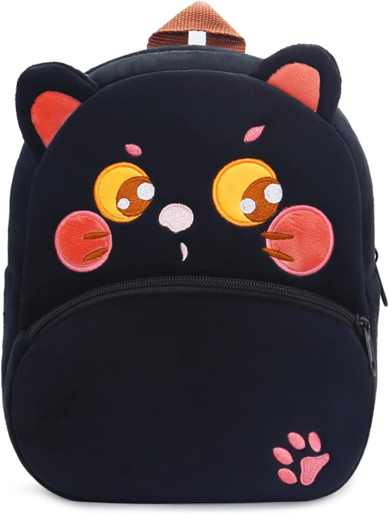 blue tree School Bag for Cute Kids for (1-6 Years), Preschool Soft Plush Black Cat Bag for toddlers, Mini Cartoon Backpack for Baby Boys and Girls - Image 1