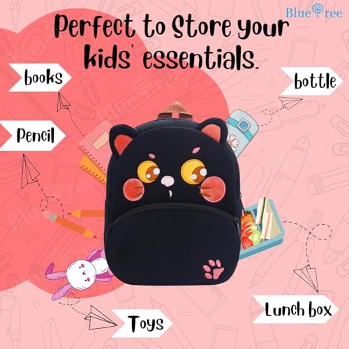 blue tree School Bag for Cute Kids for (1-6 Years), Preschool Soft Plush Black Cat Bag for toddlers, Mini Cartoon Backpack for Baby Boys and Girls - Image 4