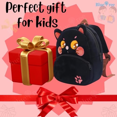 blue tree School Bag for Cute Kids for (1-6 Years), Preschool Soft Plush Black Cat Bag for toddlers, Mini Cartoon Backpack for Baby Boys and Girls - Image 5