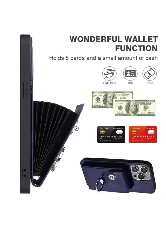 S-TOP Case For iPhone 14 Pro Max Organ Card Bag Ring Holder PU Phone Case with Lanyard - Image 4