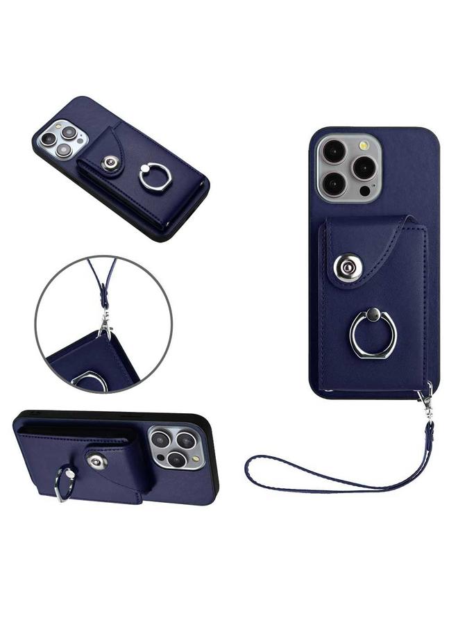 S-TOP Case For iPhone 14 Pro Max Organ Card Bag Ring Holder PU Phone Case with Lanyard - Image 1