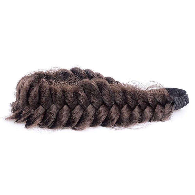 BOBIYA Messy Wide 2 Strands Synthetic Hair Braided Headband Classic Chunky Braid Headband Elastic Stretch Hairpiece Women Girl Beauty Accessory (Brunette Brown) - Image 3