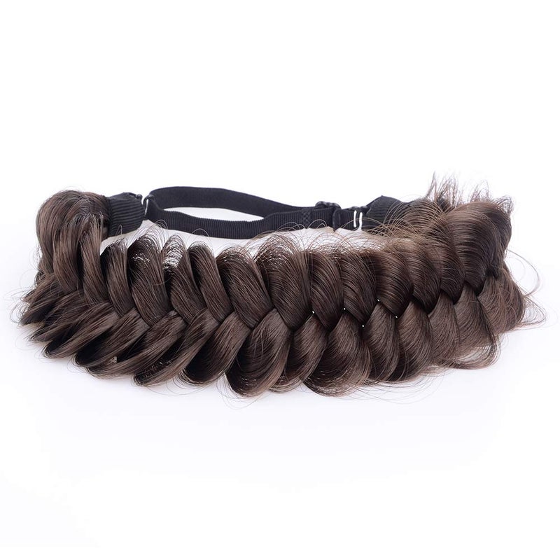 BOBIYA Messy Wide 2 Strands Synthetic Hair Braided Headband Classic Chunky Braid Headband Elastic Stretch Hairpiece Women Girl Beauty Accessory (Brunette Brown) - Image 1
