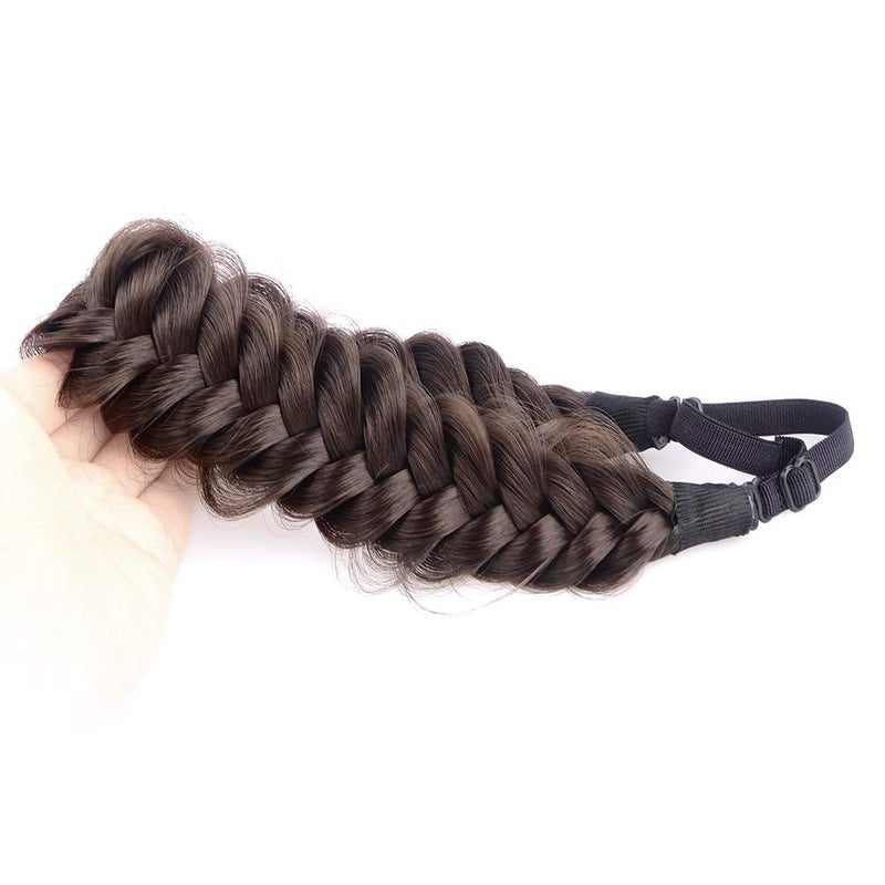 BOBIYA Messy Wide 2 Strands Synthetic Hair Braided Headband Classic Chunky Braid Headband Elastic Stretch Hairpiece Women Girl Beauty Accessory (Brunette Brown) - Image 2